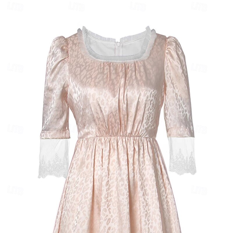 Medieval Renaissance 18th Century Midi Prom Dress Empire Waist Dress Gown Lace Regency Inspired Fancy Dress Women's Fantasy Halloween Carnival Masquerade LARP Retro Theme Party Adults' Dress4