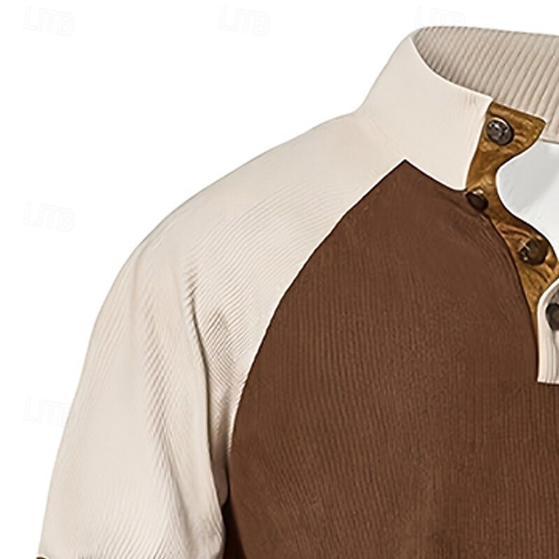 Men's Sweatshirt Corduroy Pullover Hoodie Sweatshirt Pullover Button Up Hoodie Apricot Black Navy Blue Standing Collar Plain Patchwork Color Block Sports & Outdoor Casual Daily Streetwear Cool4