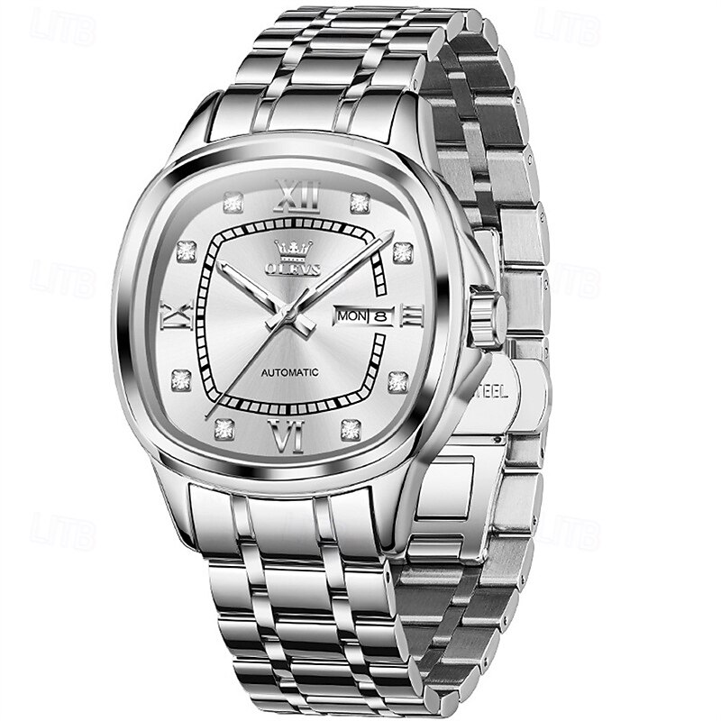 The New Olevs Square Dial Men'S Business Watch Waterproof Luminous Calendar Day Display Fully Automatic Mechanical Watch Fashionable Casual And High-End Men'S Sports Wristwatch3