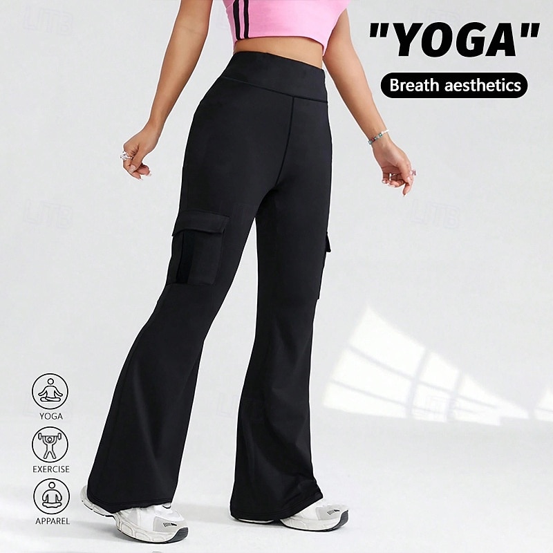 Women's Capri Leggings Yoga Leggings Pocket Tummy Control High Waist Gym Dance Athletic Bottoms Solid Color Black Fall Sports Activewear Tight Fit