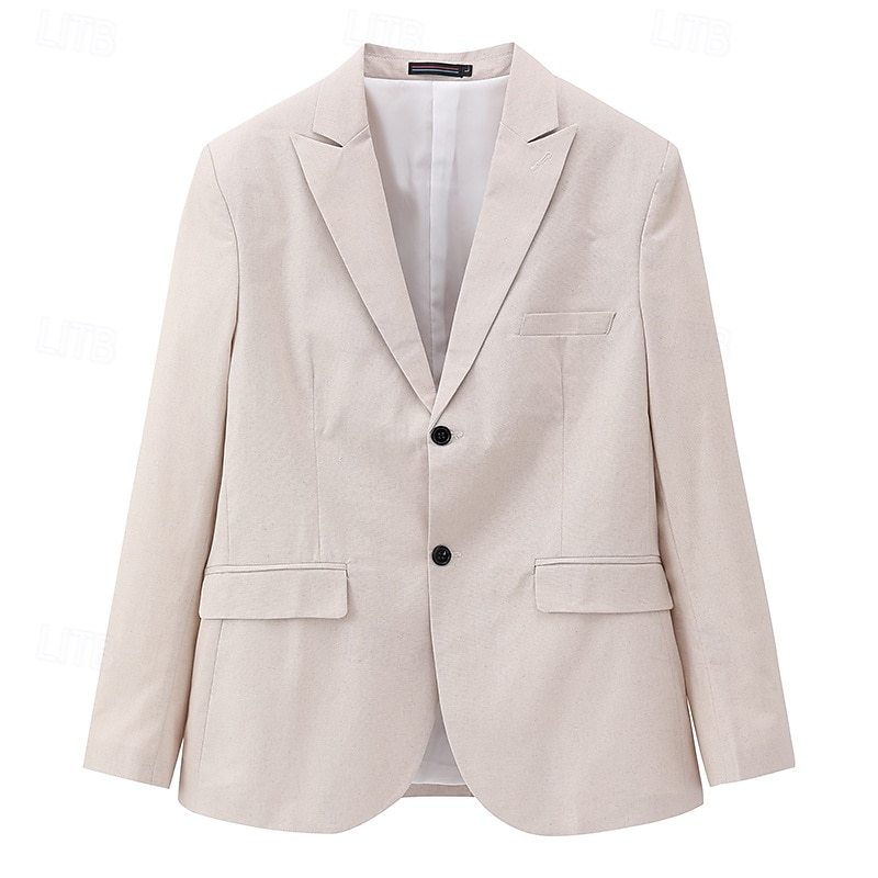Men's Linen Blazer Business Fashion Casual Spring &  Fall Polyester Linen Plain Pocket Buttons Comfortable Single Breasted Blazer White Light Green khaki3