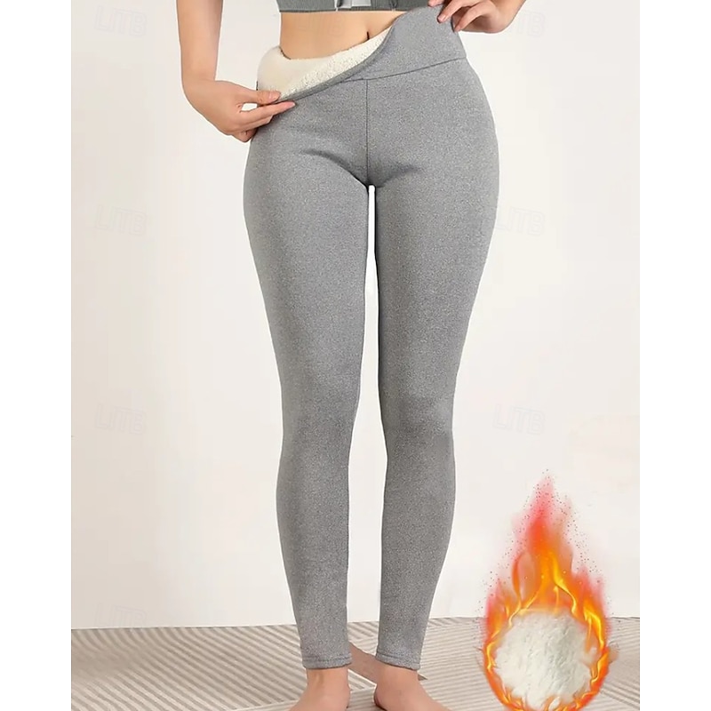Women's Fleece Pants Slacks Leggings Streetwear Casual Full Length Natural Plain Elastic Waist Thermal Warm Comfy Vacation Going out Black Grey Grey Light Grey Winter Regular Fit