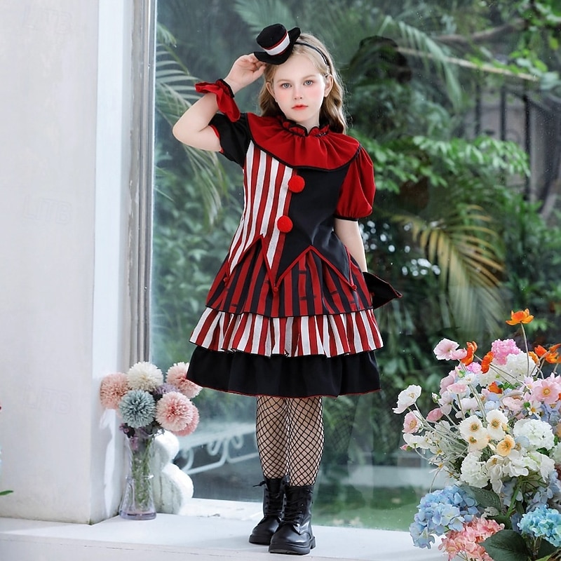 Circus Clown Halloween Dress Costume Cute Punk & Gothic Horror Kid's Girls' Halloween Carnival Performance Party Easy Halloween Costumes Dress Up3
