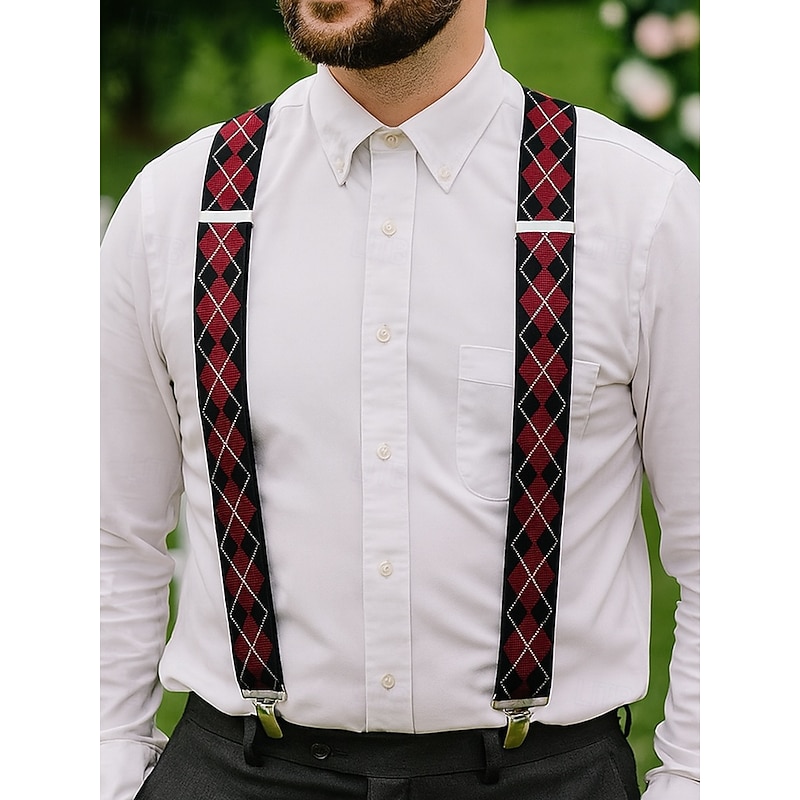 Men's Argyle Pattern Clip-On Suspenders – Classic Adjustable Elastic Braces for Wedding, Formal Events and Vintage Outfits2