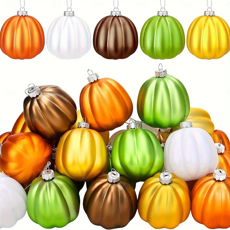 20pcs Halloween Hanging Pumpkin Ornaments Spooky Mini Halloween Ball Ornaments, 5cm Matte Fall Pumpkin Baubles for Tree, Wreath, Fireplace, Party or Thanksgiving Decor