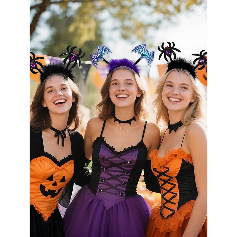 Women's Halloween Spider Headband – Cute Glitter Black Spider Design with Purple Gem, Soft Elastic Hair Accessory for Costume Party, Cosplay and Festive Celebrations2