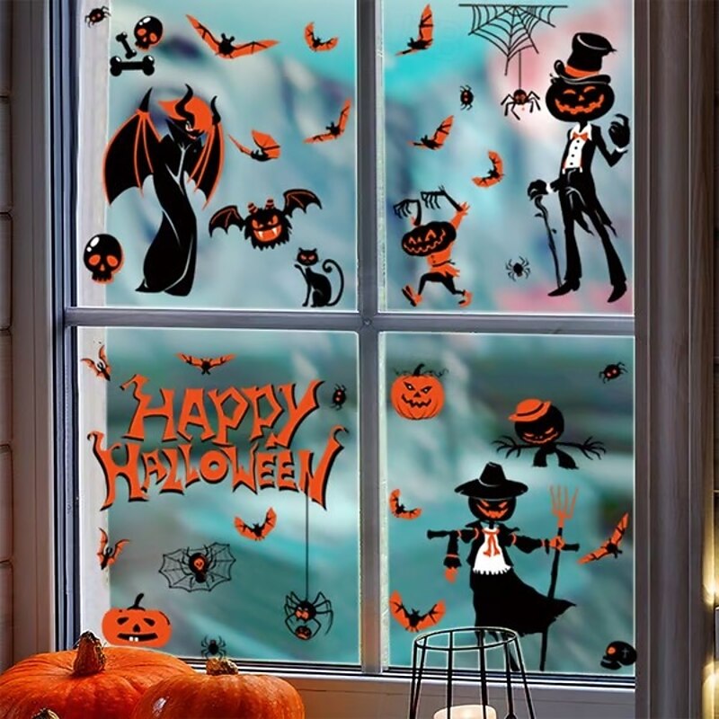 9 Sheets Halloween Window Stickers, Static Decorative Clings – Cute Gnomes and Spooky Cartoon Designs for Halloween Party Window Decorations, Removable Reusable Vinyl Decals2
