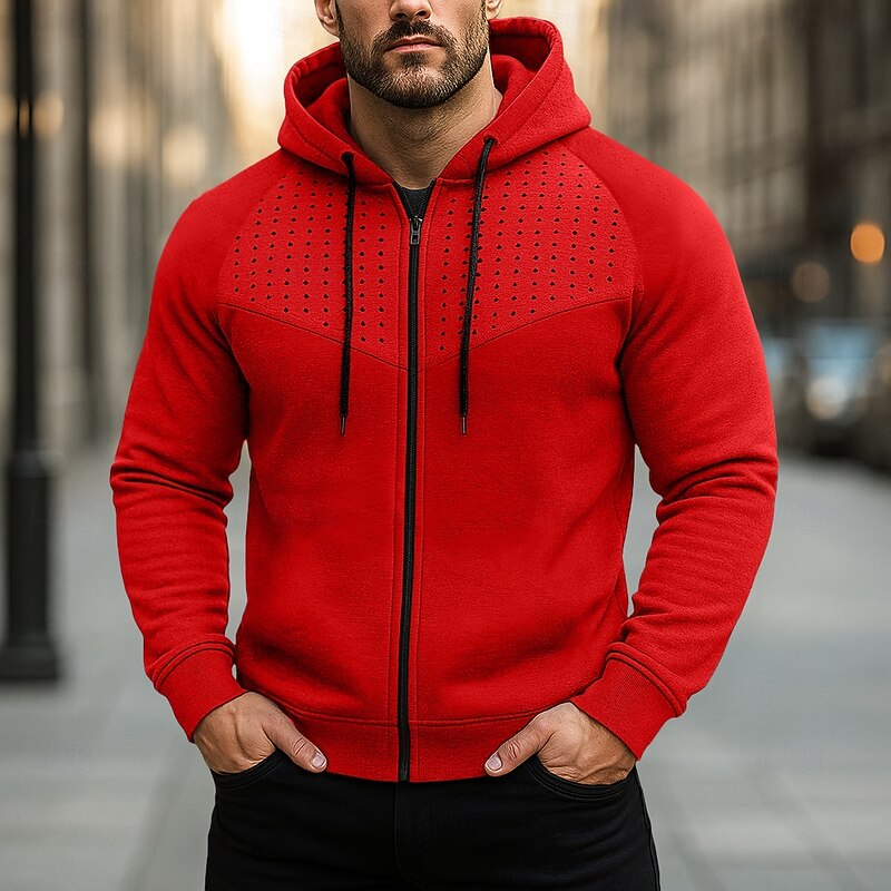 Men's Hoodie Full Zip Hoodie Pullover Hoodie Sweatshirt Black Red Blue Gray Hooded Plain Patchwork Sports & Outdoor Casual Daily Streetwear Cool Sportswear Spring &  Fall Clothing Apparel Hoodies2