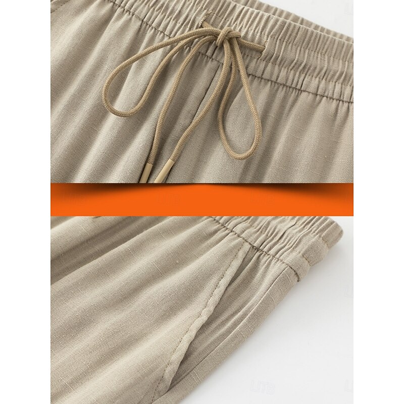 Women's Cotton Linen Pants Chinos Fashion Basic Casual Full Length High Waist Plain Drawstring Comfort Outdoor Stretchy Vacation Street Daily Black Khaki Beige Summer Spring Regular Fit4