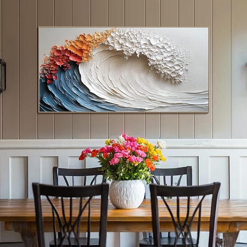 Handmade Oil Painting Hand Painted Horizontal Abstract Thick Oil-Texture Waves Landscape Modern Living Room Home Decoration Rolled Canvas (No Frame)4