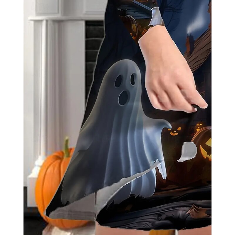 Halloween Girls' 3D Graphic Pumpkin Ghost Dress Long Sleeve Summer Spring Vacation Daily Holiday Princess Beautiful Sweet Kids 4-12 Years Casual Dress A Line Dress Knee-length Regular Fit4
