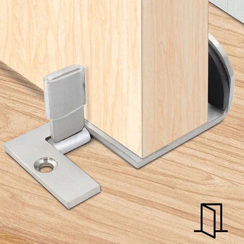 Stainless Steel Floor Door Stopper, Foldable Anti-Collision Door Stop with Rubber Bumper, Silent Non-Slip Door Jammer for Home Office Restaurant