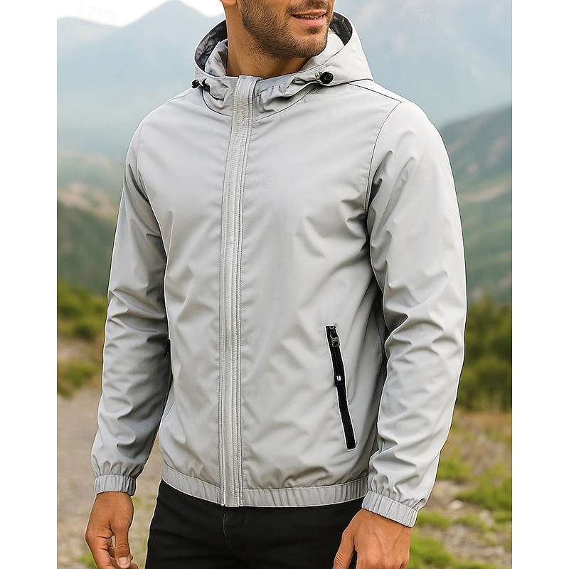 Men's Windbreaker Hiking Jacket rain coat Outdoor Waterproof Windproof Lightweight Hiking Outfits Hiking Clothes Spring Autumn / Fall Top Camping / Hiking / Caving Running Solid Color Black Army3