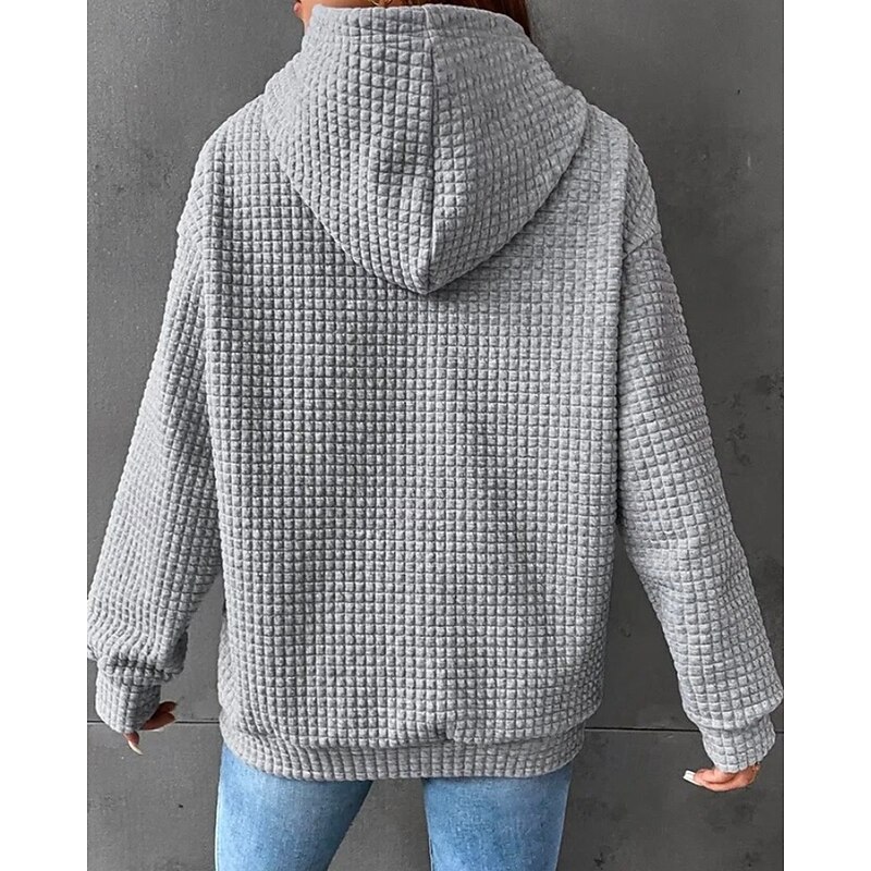 Women's Texture Sweatshirt Waffle Sweatshirt  Pullover Hoodie Sweatshirt Plain Streetwear Casual Long Sleeve Hooded Regular Tops Holiday Going out Pocket Black White Gray Fall Winter3