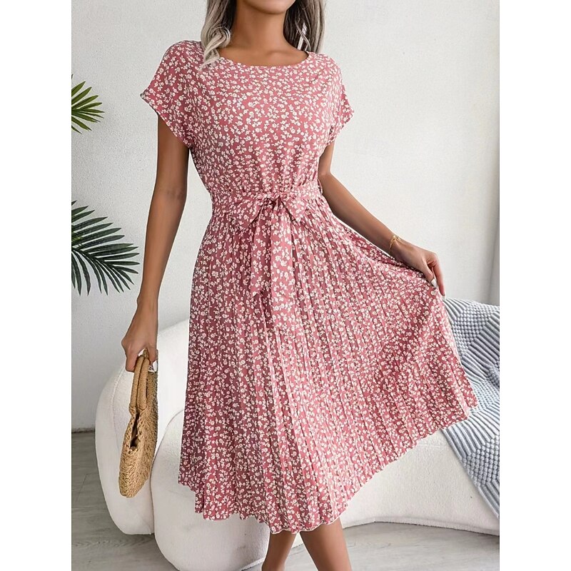 Women's Mini Dress A Line Dress Summer Dress Casual Daily Regular Fit Floral Short Sleeve Crew Neck Navy Red Blue Brown Summer4