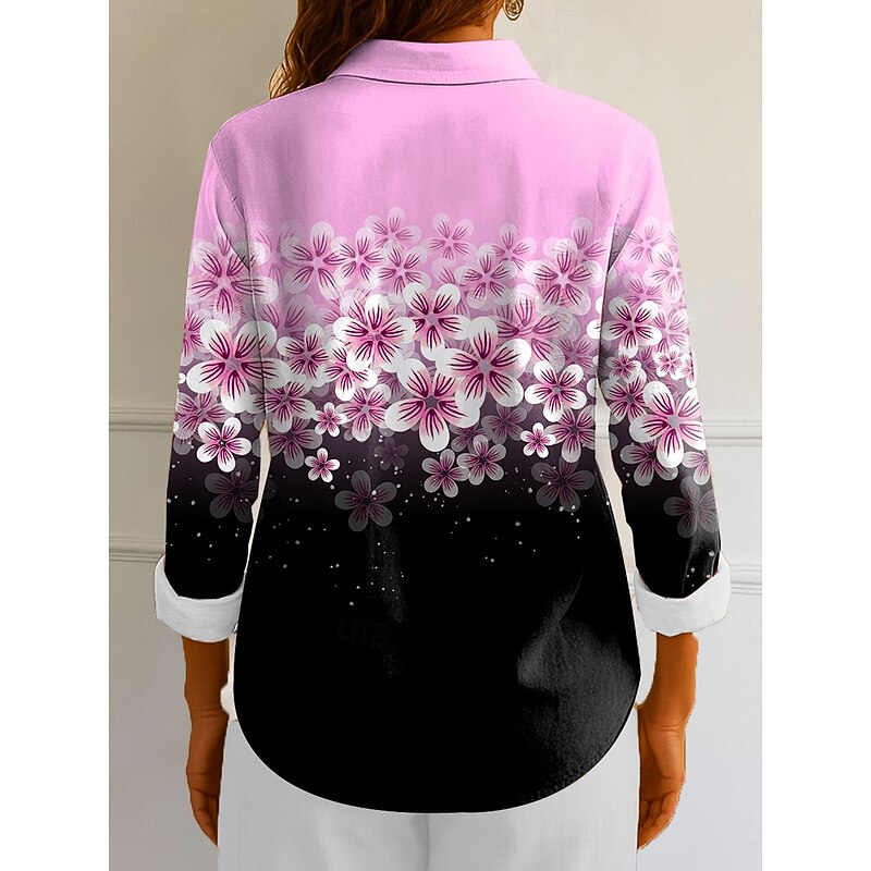 Women's Shirt Button Down Tunic Shirt Collar Long Sleeve Ombre Floral Graphic Elegant Vintage Tropical Regular Tops Work Daily s Print Pink Blue Purple Green Spring2