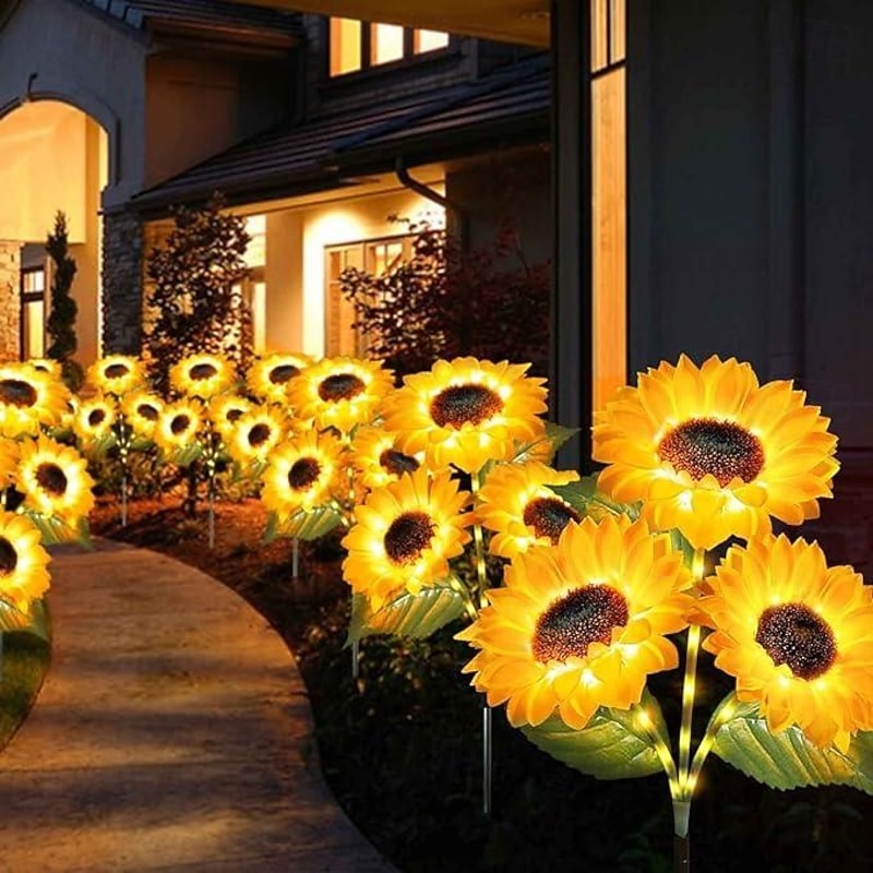 Solar Sunflower Garden Lights Warm White LED Outdoor Decorative Stake Lights for Yard, Patio, Lawn, Pathway, IP65 Waterproof, Ideal Gift for Women, Mom, Grandma, Friends