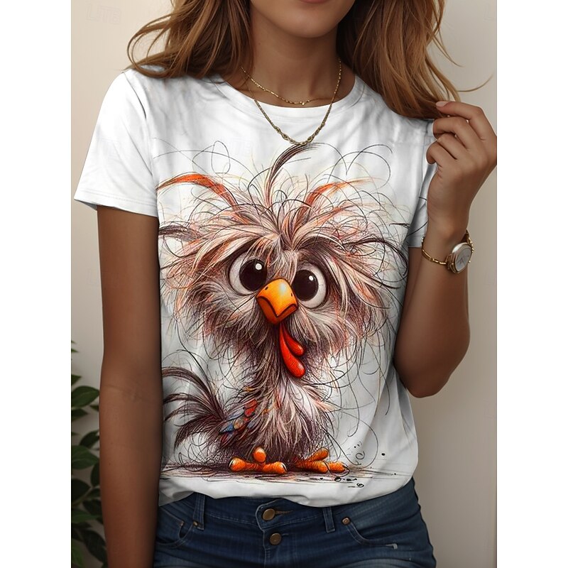 Women's T Shirt Graphic Animal Vintage Stylish Casual Short Sleeve Crew Neck Regular Tops Daily Weekend Print White Red Khaki Summer Spring2