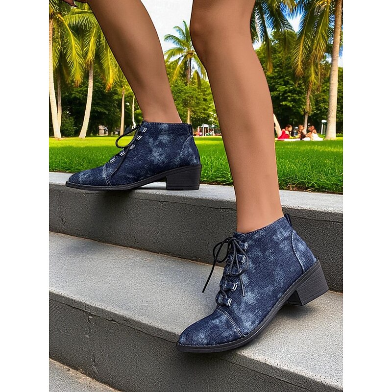 Women's Blue Denim Lace-Up Ankle Boots – Casual Booties with Chunky Heel for Park Strolls, Weekend Outings and Daily Wear3