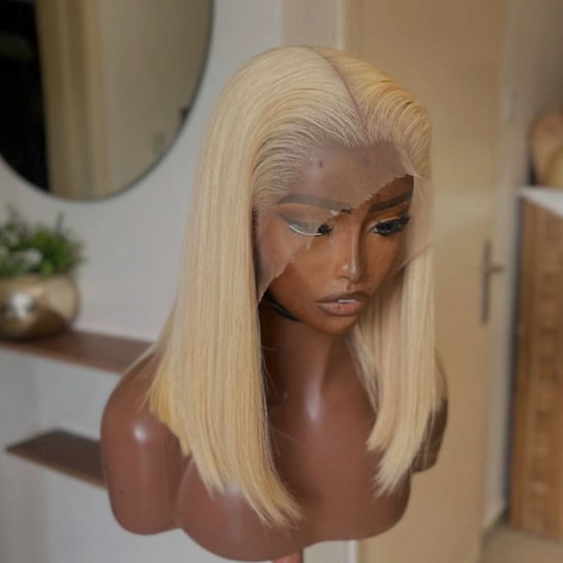 Remy Human Hair 5x5 Closure 13x4 Lace Front Wig Short Bob Brazilian Hair Straight Blonde Wig 130% 150% Density with Baby Hair Natural Hairline 100% Virgin Glueless Pre-Plucked For Women Short Human4
