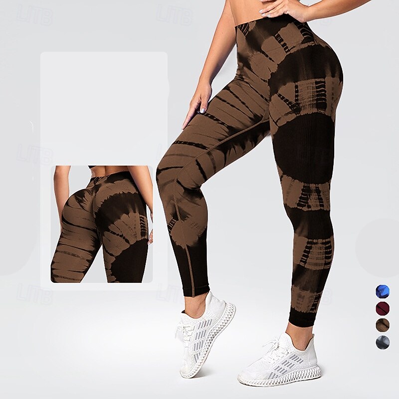Women's Workout Leggings Yoga Pants Tummy Control High Waist Dance Pilates Running Bottoms Tie Dye Black Yellow Burgundy Fall Sports Activewear Tight Fit4