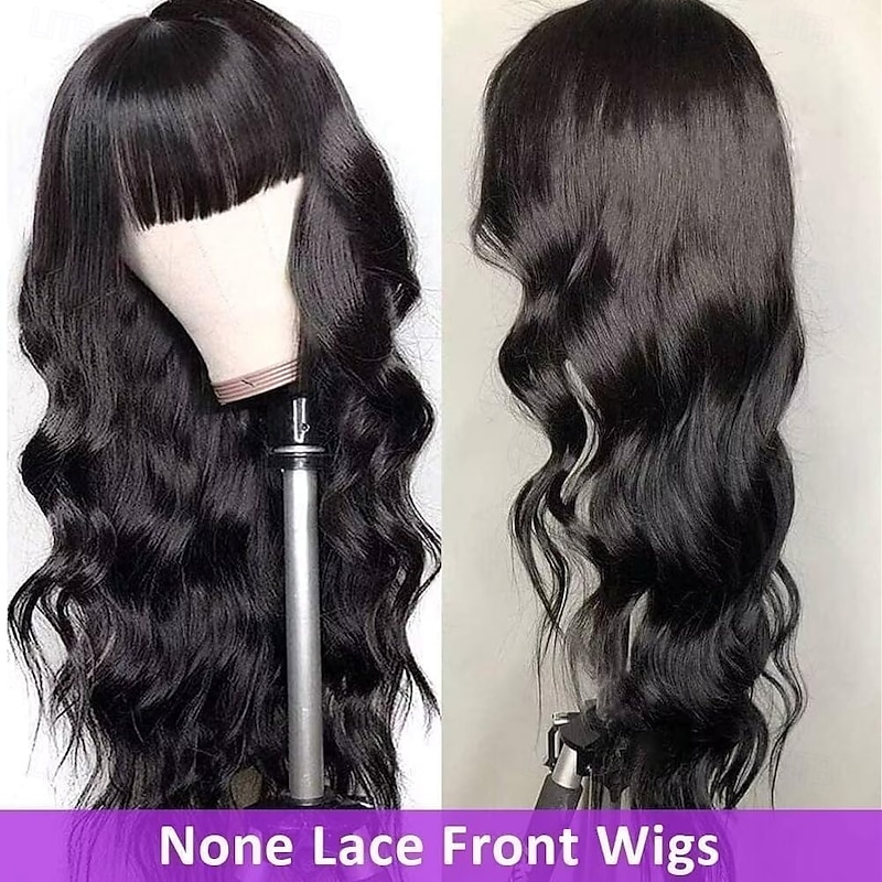 Body Wave Wigs with Bangs Human Hair Wig for Black Women Natural Color Brazilian Virgin Hair None Lace Wigs Glueless Machine Made WigHuman Hair2