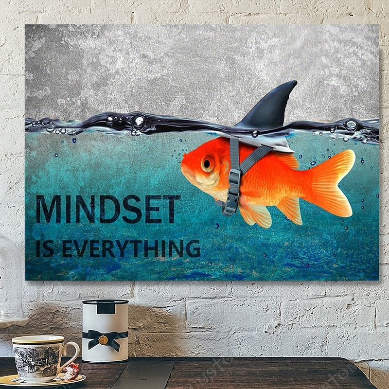 Inspirational Goldfish Shark Canvas Wall Art Poster  Unframed Canvas Print  Office Bedroom Bathroom Decor  Motivational Mindset is Everything Artwork  Home Kitchen Living Room Wall3