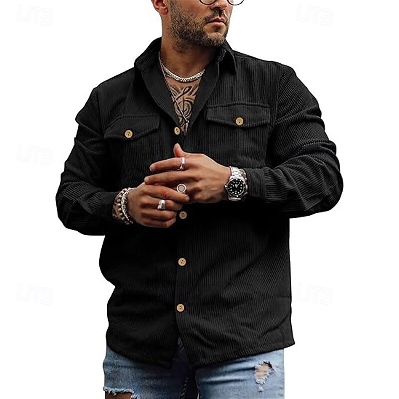 Men's Lightweight Jacket Corduroy Jacket Cargo Jacket Casual Jacket Vacation Daily Pocket Spring Fall Plain Fashion Classic Lapel Regular Black Navy Blue Brown Beige Gray Jacket2