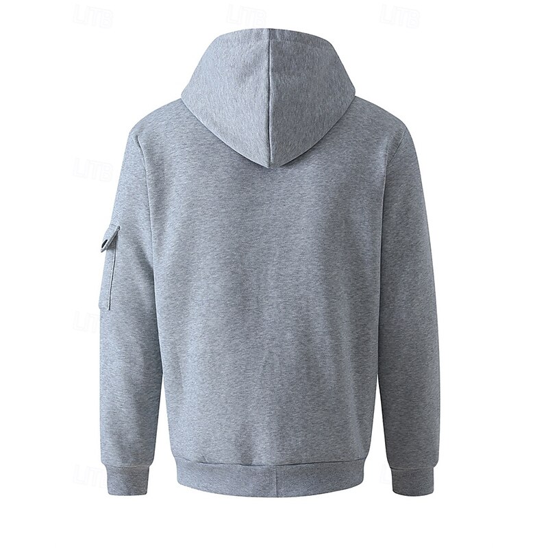 Men's Hoodie Full Zip Hoodie Black Army Green Navy Blue Khaki Light Grey Hooded Plain Pocket Sports & Outdoor Daily Holiday Polyester Streetwear Basic Casual Spring Fall Clothing Apparel Hoodies3