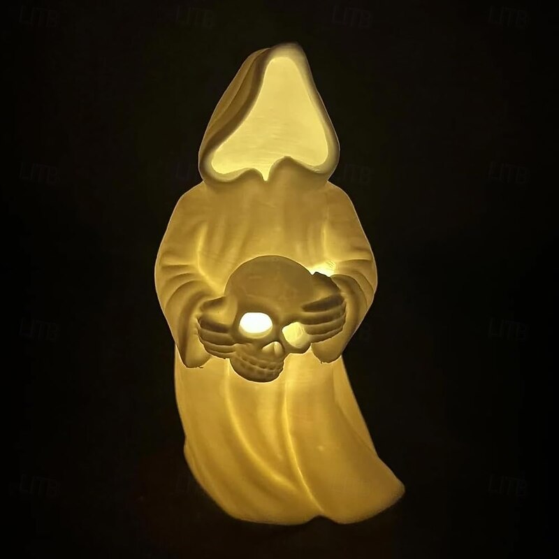 Halloween Ghost & Skull with LED Tea Lights Novelty Halloween 3D Printed Ghost Decoration Flameless Night Light Candles Battery Operated Spooky Tabletop Decor for Table, Indoor, Home3