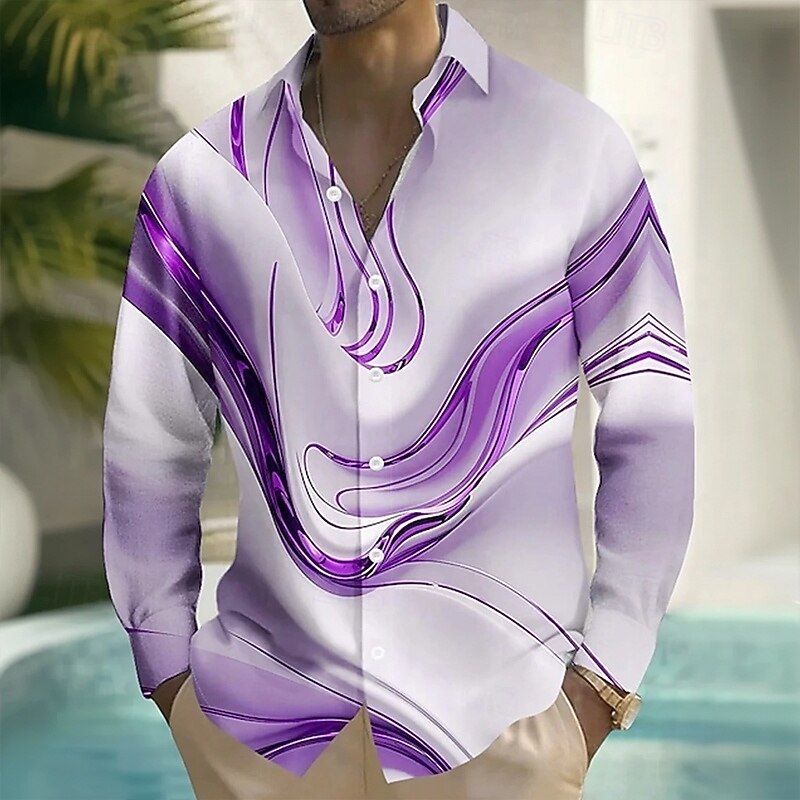Men's Marble Abstract Liquid Art Shirt Button Up Shirt Casual Dress Shirt Long Sleeve Fashion Casual Vacation Daily Streetwear Summer Spring Turndown 3D Print Collared Shirts Purple Gold2