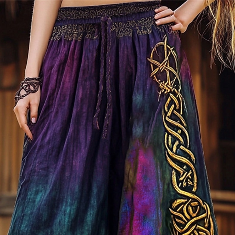 Women's Wide Leg Pants Trousers Palazzo Pants Fashion Boho Full Length High Waist Graphic Prints Elastic Waist Drawstring Print Breathability Comfortable Street Daily Wear Going out Purple Spring Fall2