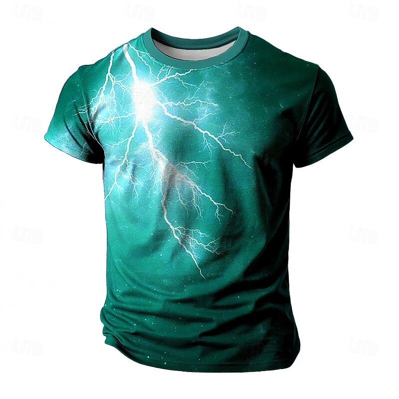 Men's Optical Illusion Lightning 3D T Shirt Short Sleeve T shirt 3D Print Crew Neck Shirt Exaggerated Designer Party Street Casual Blue Purple Green Summer Spring All Seasons Clothing Apparel S M L2