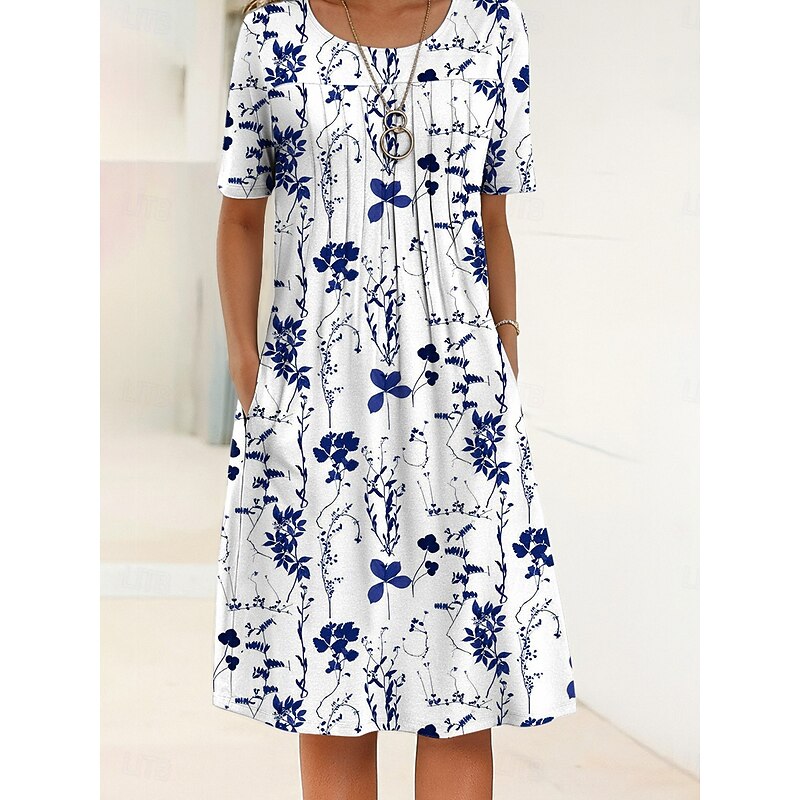 Women's Midi Dress Shift Dress Summer Dress Vacation Casual Daily Regular Fit Floral Graphic Short Sleeve Crew Neck White Pink Blue Sky Blue Summer Spring3