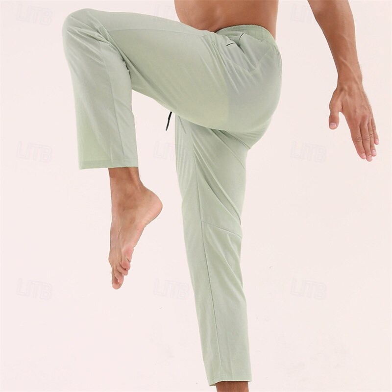 Men's Athletic Pants Trousers Casual Pants Pocket Elastic Waist Drawstring Plain Comfort Sports Outdoor Daily Fashion Casual Black Light Green Micro-elastic2