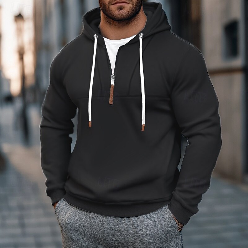 Men's Hoodie Quarter Zip Hoodie Wine Red Black White Navy Blue Khaki Hooded Plain Patchwork Sports & Outdoor Casual Daily Streetwear Cool Sportswear Fall & Winter Clothing Apparel Hoodies Sweatshirts4