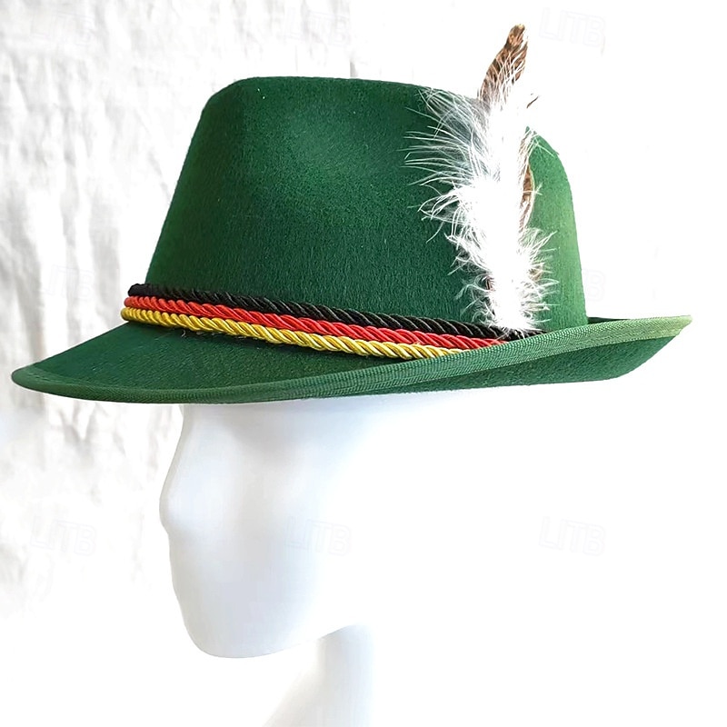 Men's Fedora Hat Oktoberfest Hat Dark Green Brown Fabric Feather Fashion Casual Street Daily Color Block Sunscreen Breathable3