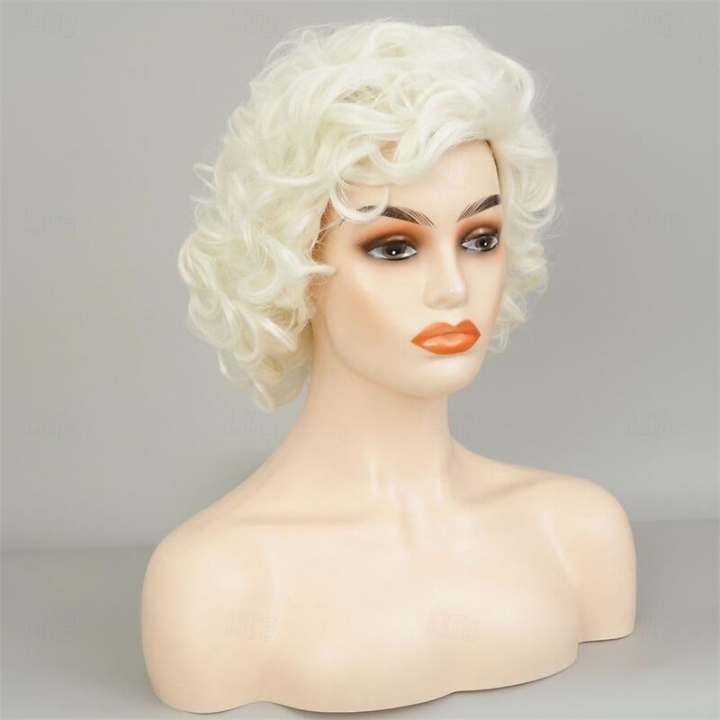 Blonde Curly Short Wigs for White Women Vintage Synthetic Fibre Hair Wig for Daily Cosplay Costume Halloween Use2