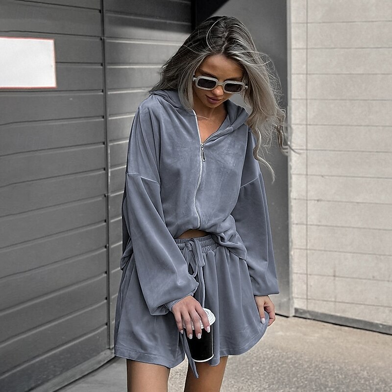 Women's Fashion Streetwear Daily Tracksuit Long Sleeve Hooded Solid Color Outdoor Vacation Yoga Blue Spring Regular Fit