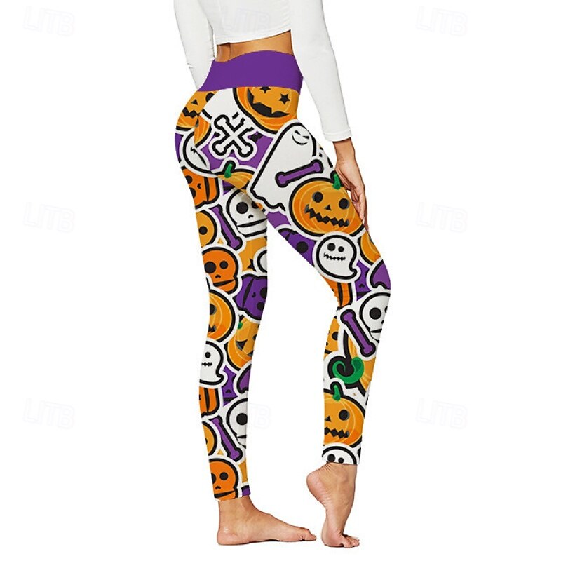 Women's Leggings Streetwear Casual Full Length NaturalPantsHalloween Pumpkin Elastic Waist Printing Comfortable Outdoor Vacation Holiday Black Grey Dark-Gray Orange red Black Fall Regular Fit3
