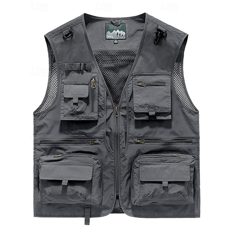 Men's Fishing Vest Multi-functional Vest Sleeveless Vest Outdoor Lightweight Breathable Zipper Polyester Black White Army Green Hunting Fishing Climbing4