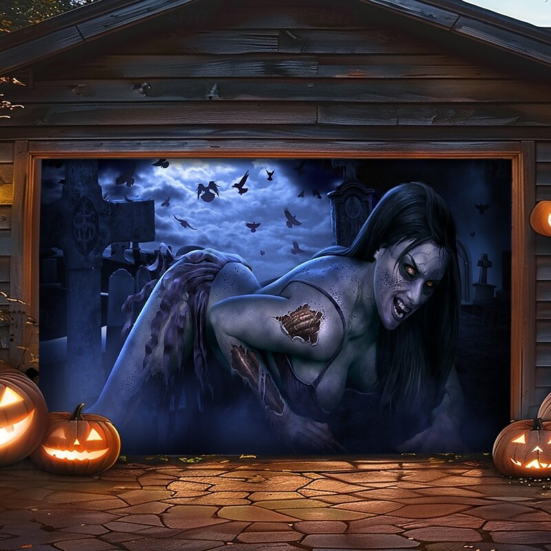 Halloween Outdoor Garage Door Cover Hot Zombie by Tom Wood Skeletons Banner Large Tapestry Backdrop Decoration for Holiday Outdoor Garage Door Home Wall Decorations
