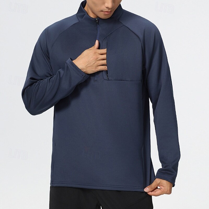 Men's Sport Sweatshirt Long Sleeve Stand Collar Top Outdoor Quick Dry Breathable Polyester Black Blue Dark Blue Fishing Tennis Running
