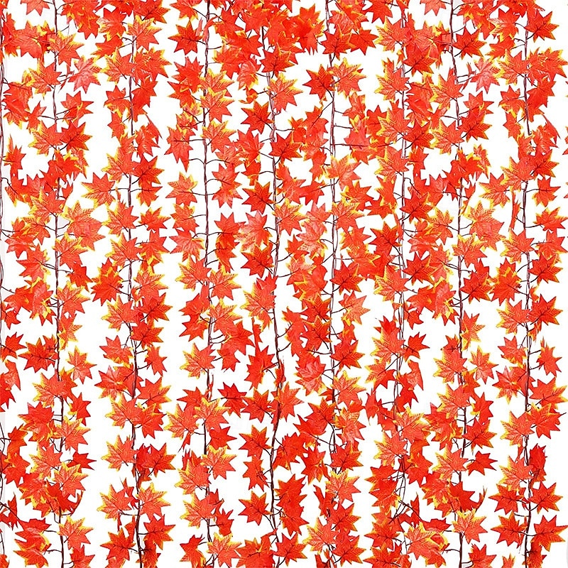 12pcs Artificial Fall Maple Leaf Garlands, Autumn Hanging Vines for Thanksgiving, Home Wedding Party Decorations, Faux Foliage Decor