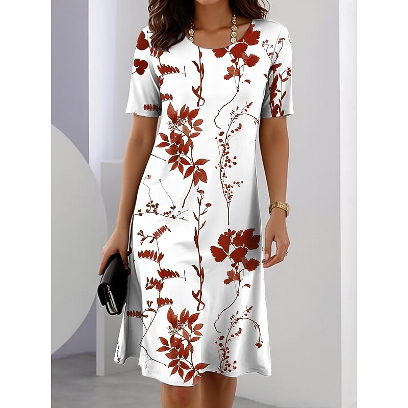 Women's Elegant Party Evening Midi Dress Crew Neck Short Sleeve A Line Dress Summer Dress Casual Daily Regular Fit Floral Graphic Red Blue Purple Green Summer Spring3