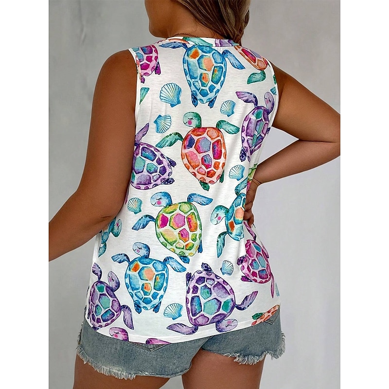 Women's Plus Size Tops T Shirt Graphic Animal Sleeveless V Neck Casual Daily Polyester Summer Blue2