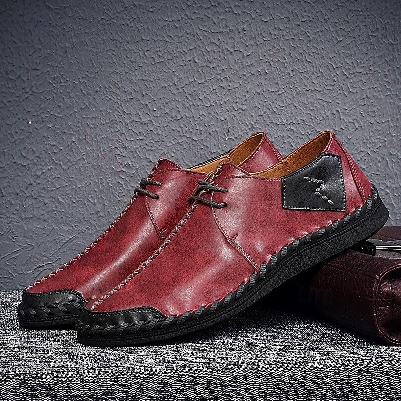 Men's Casual Moc Toe Slip-On Shoes – Soft Sole Hand-Stitched Sneakers with Contrast Patch Design for Driving, Office & Daily Wear2