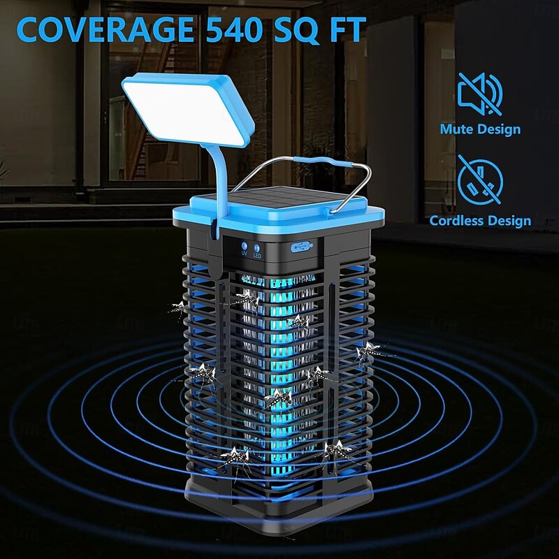Solar Insect Killer Electric Mosquito Lamp, USB Rechargeable Insect Trap Waterproof Fly Killer 4200V Mosquito Trap UV Light Non-toxic for Indoor and Outdoor Use2