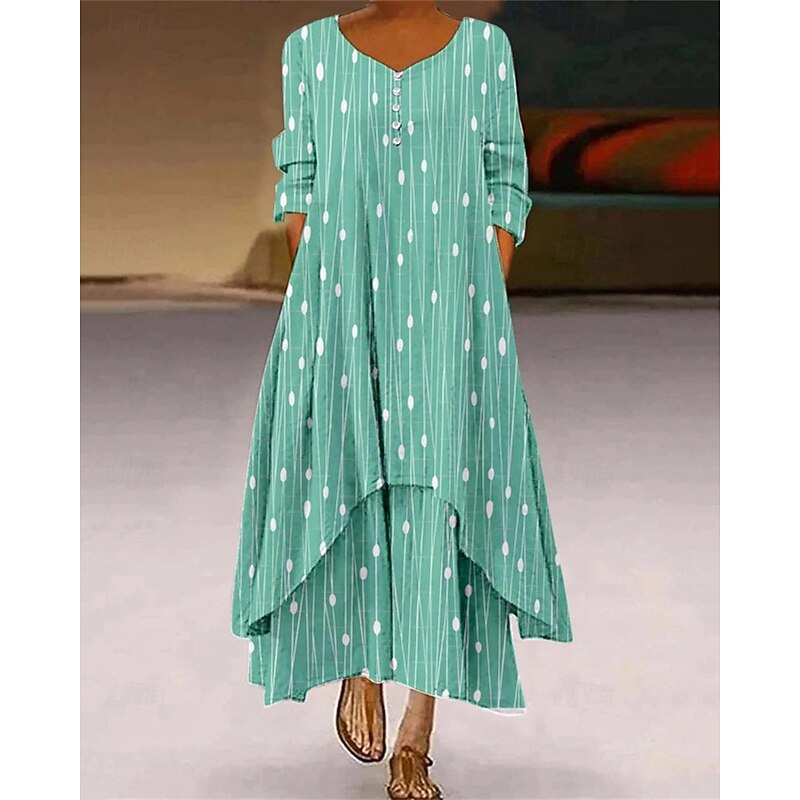 Women's Long Dress Maxi Dress Casual Dress Print Dress Fashion Modern Daily Beach Weekend Regular Fit Flower 3/4 Length Sleeve V Neck Light Green Dark Green Green Spring Fall