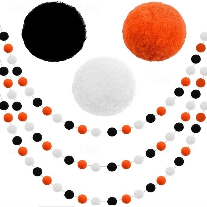 4 Pieces Wool Felt Ball Garland Colorful Pom Pom 6.5 ft Long 24 Ball Garland for Holiday Party Christmas Halloween Classroom Thanksgiving Xmas2